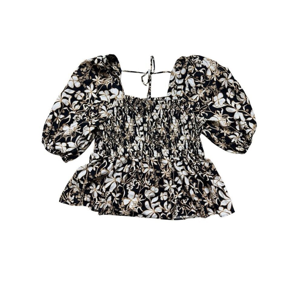 Ava & Viv Floral Smocked Blouse Puff Sleeve Peplum Top 2X